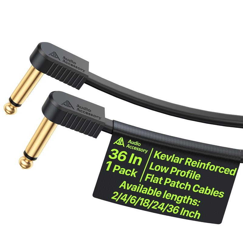 AA AUDIO ACCESSORY Guitar Patch Cables 36 Inch, Gold-Plated Flat Ribbon Guitar Pedal Cables, Ultra Compact Kevlar Reinforced 1/4 Pedal Board Cable, 100% OFC Shielded Short Pedalboard Bass Cord 3ft - Image 1